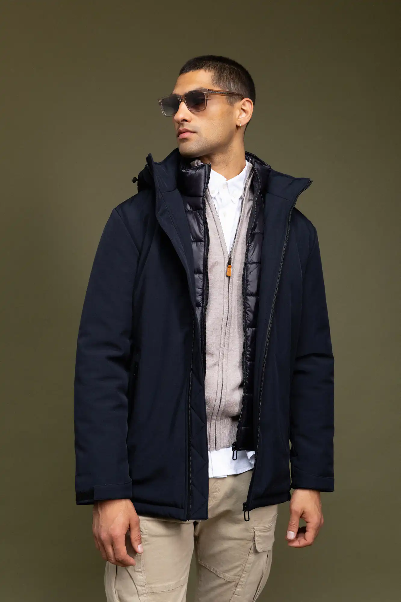 Biston fashion ανδρικό κοντό μπουφάν με αποσπώμενη κουκούλα 52-201-028 NAVY