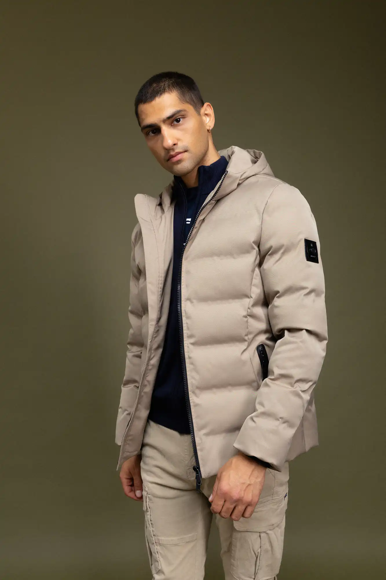 Βiston fashion ανδρικό κοντό μπουφάν με ενσωματωμένη κουκούλα 52-201-037 DK BEIGE