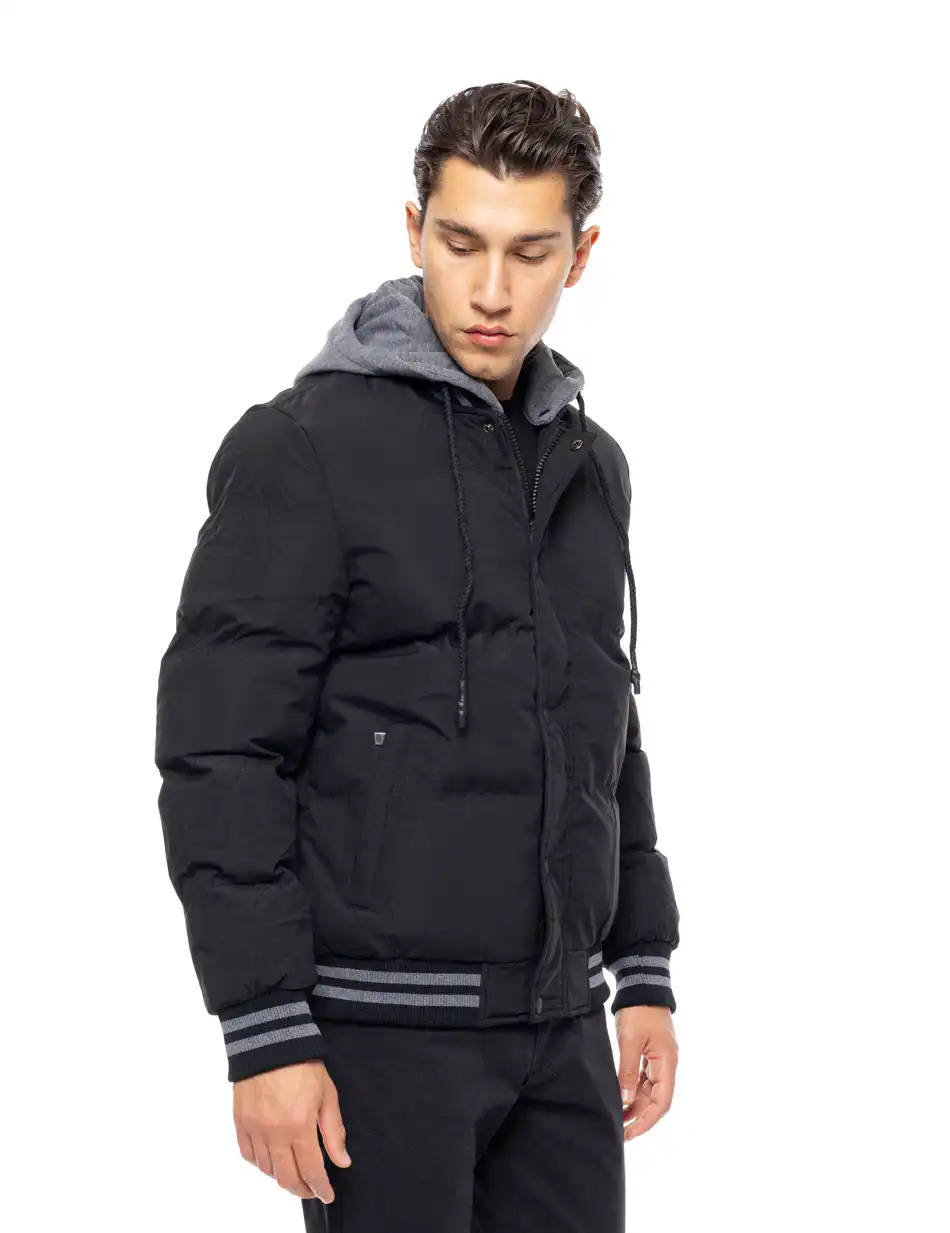 Biston fashion ανδρικό bomber μπουφάν με αποσπώμενη κουκούλα 52-201-040 BLACK