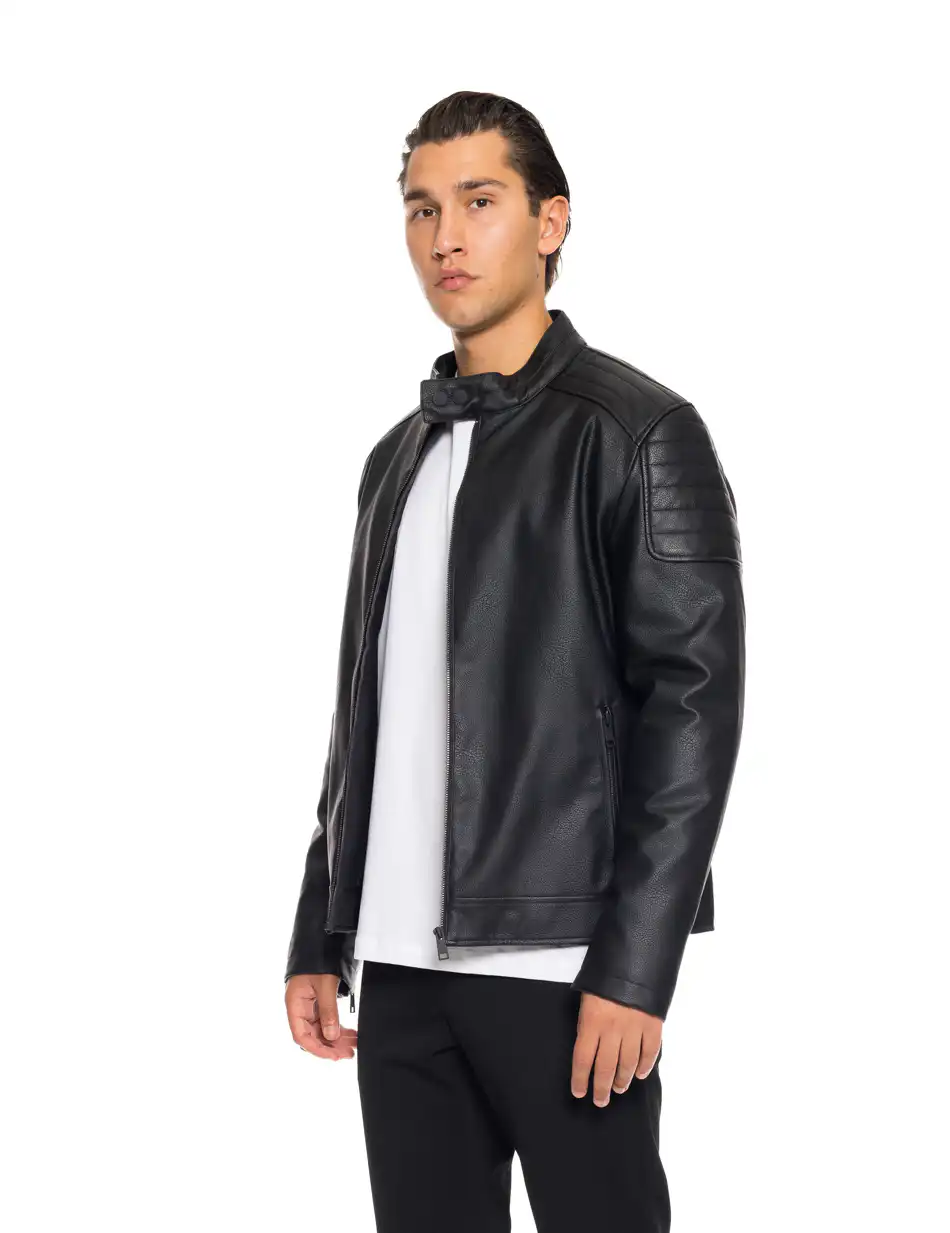 Splendid fashion ανδρικό κοντό πανωφόρι δερματίνης 52-201-041 BLACK