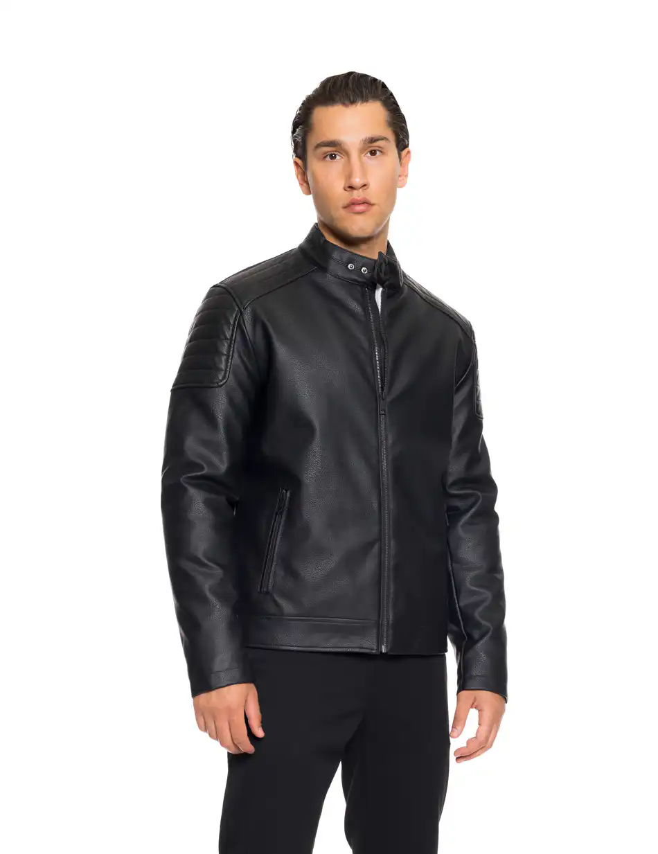 Splendid fashion ανδρικό κοντό πανωφόρι δερματίνης 52-201-041 BLACK