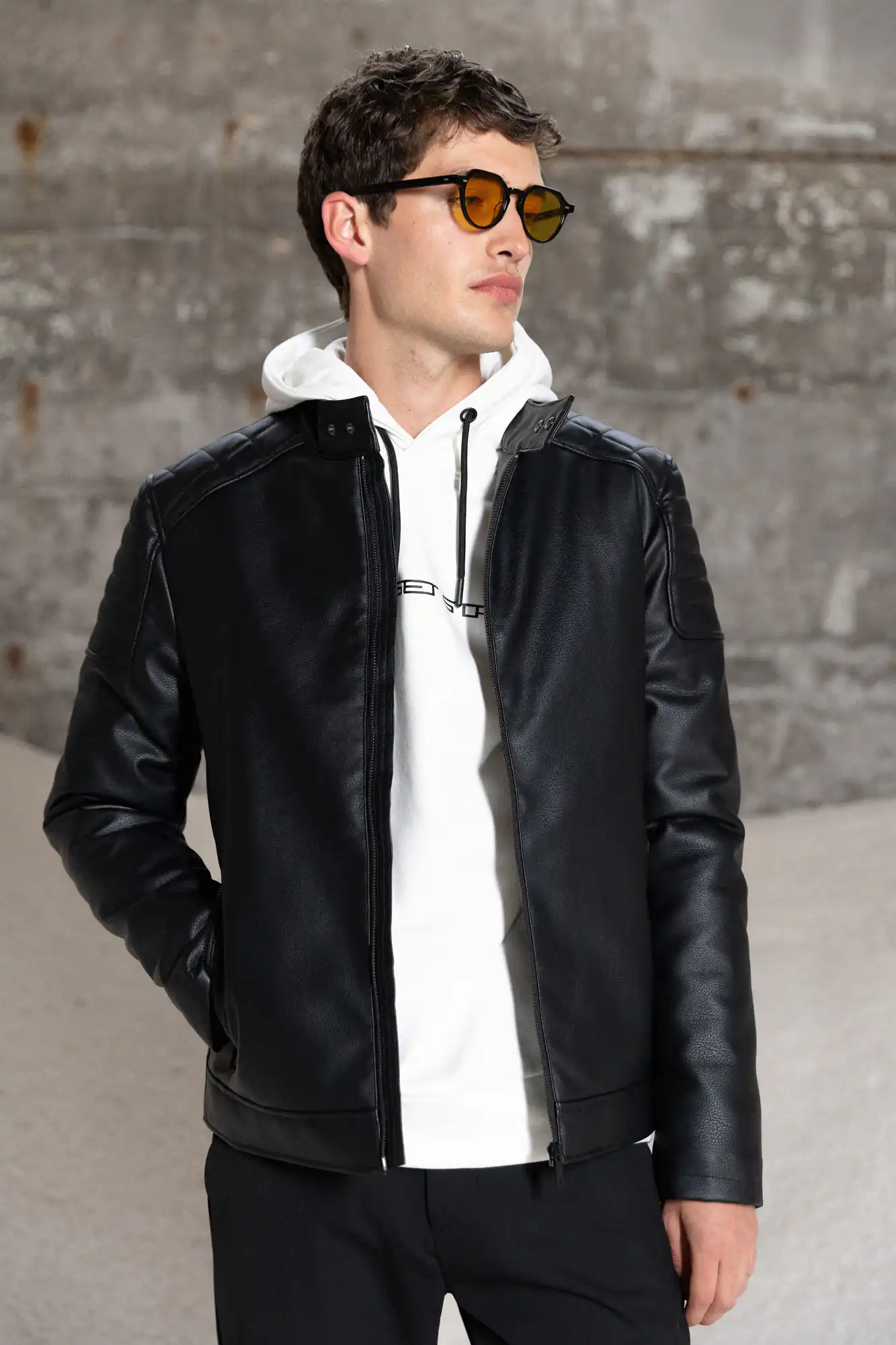 Splendid fashion ανδρικό κοντό πανωφόρι δερματίνης 52-201-041 BLACK