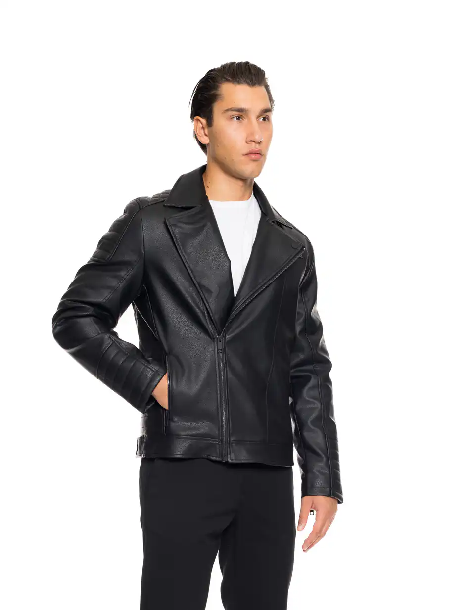 Biston Ανδρικό κοντό πανωφόρι από συνθετική δερματίνη 52-201-044 BLACK