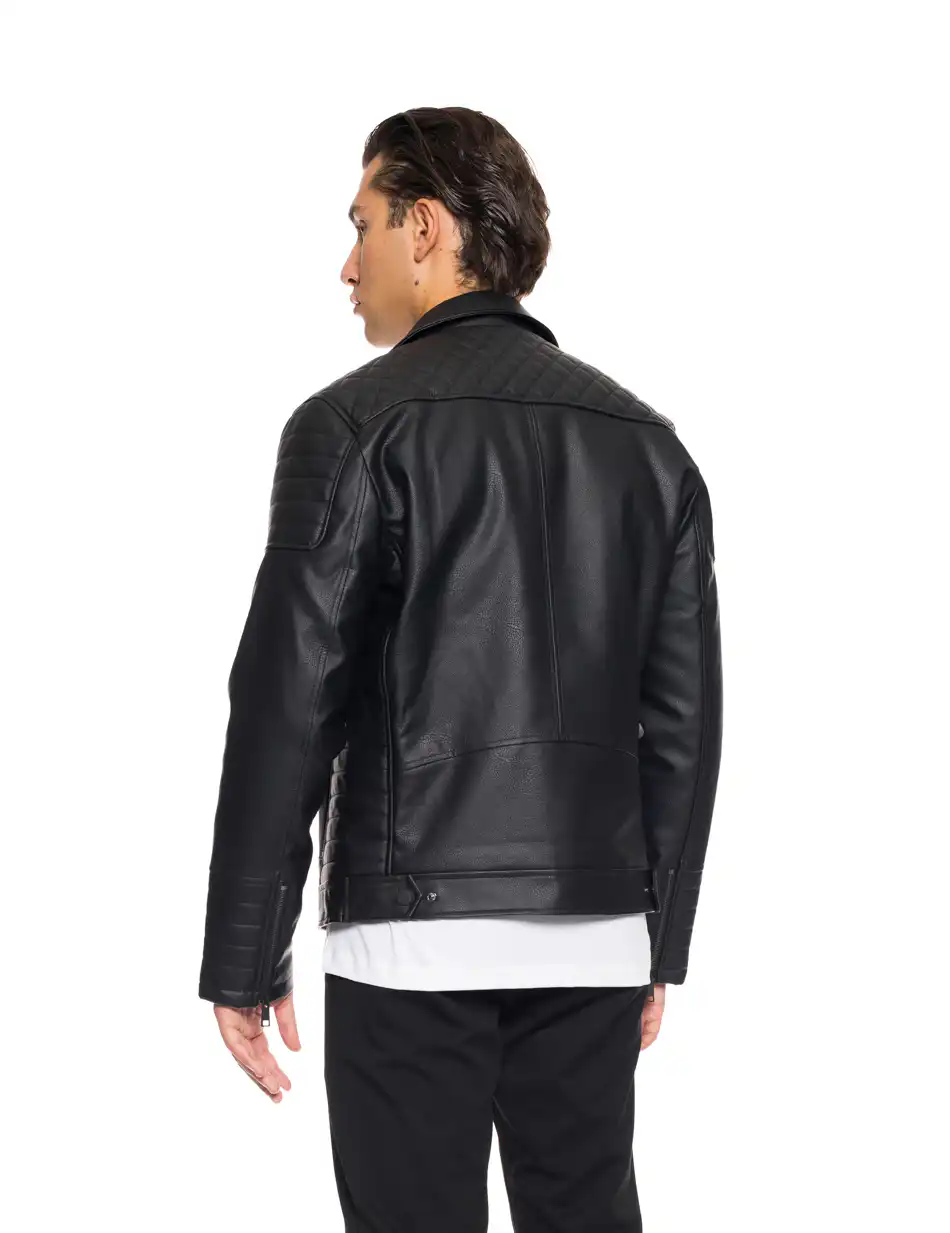 Biston Ανδρικό κοντό πανωφόρι από συνθετική δερματίνη 52-201-044 BLACK