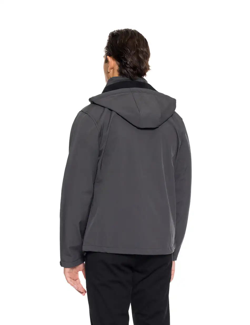 Biston fashion ανδρικό κοντό πανωφόρι με αποσπώμενη κουκούλα 52-201-048 DK GREY