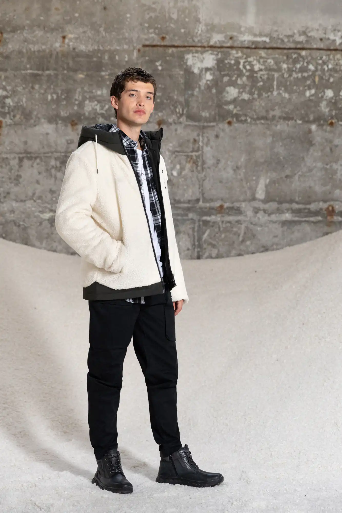 Splendid fashion ανδρικό κοντό μπουφάν με κουκούλα 52-201-077 OFF WHITE