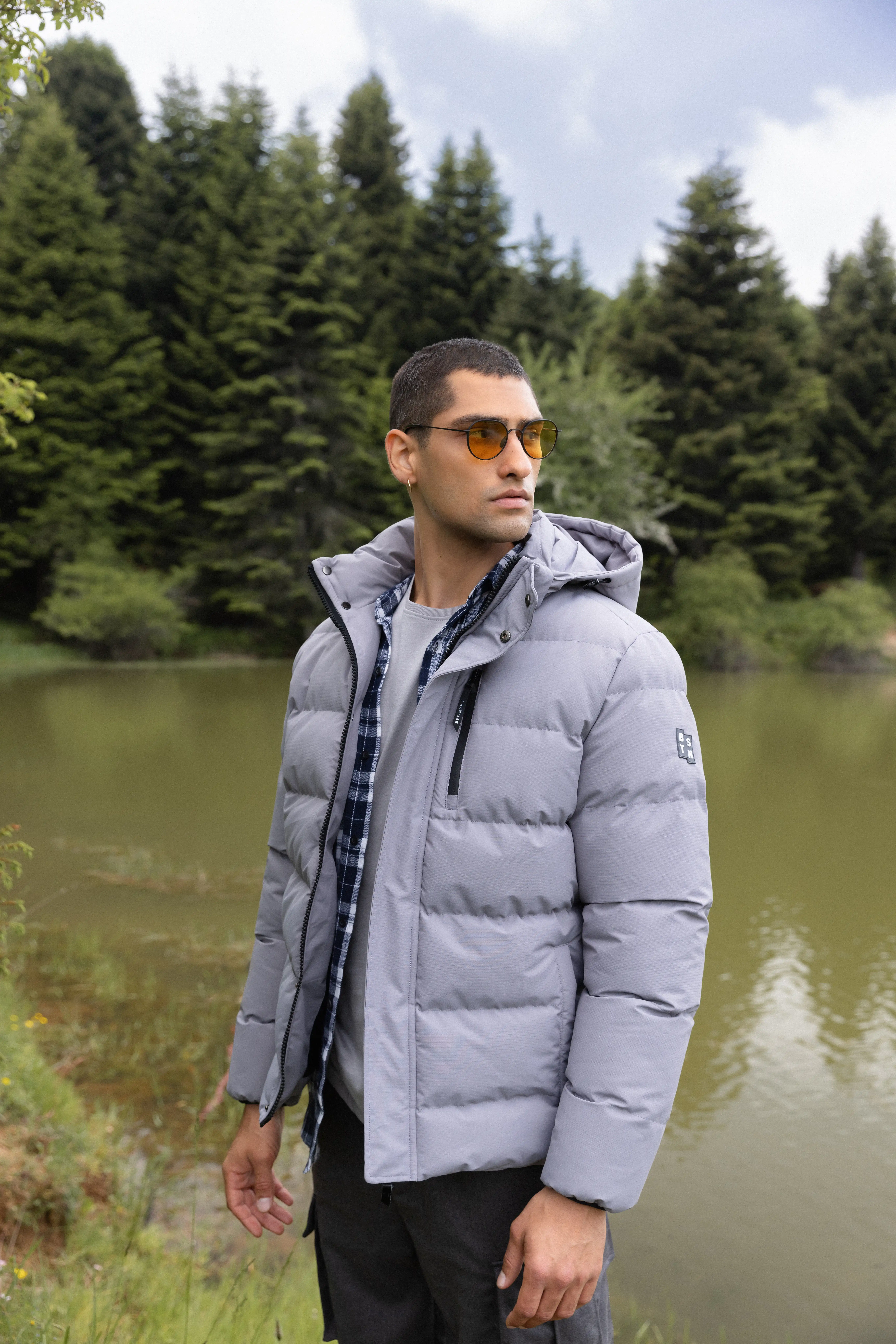 Biston fashion ανδρικό κοντό μπουφάν με αποσπώμενη κουκούλα 52-201-080 GREY