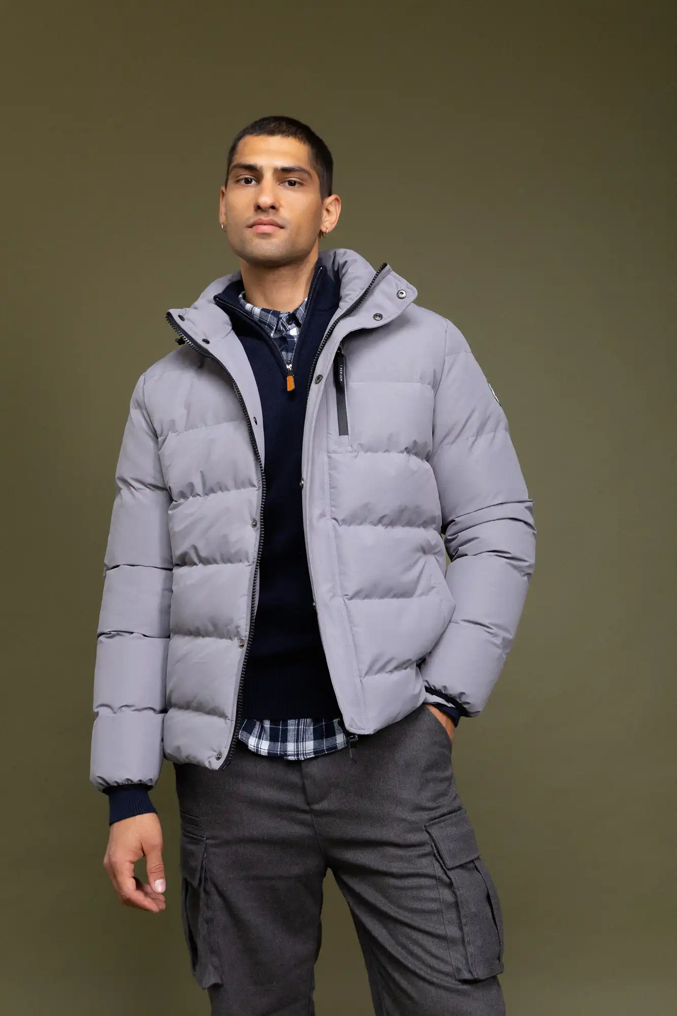 Biston fashion ανδρικό κοντό μπουφάν με αποσπώμενη κουκούλα 52-201-080 GREY