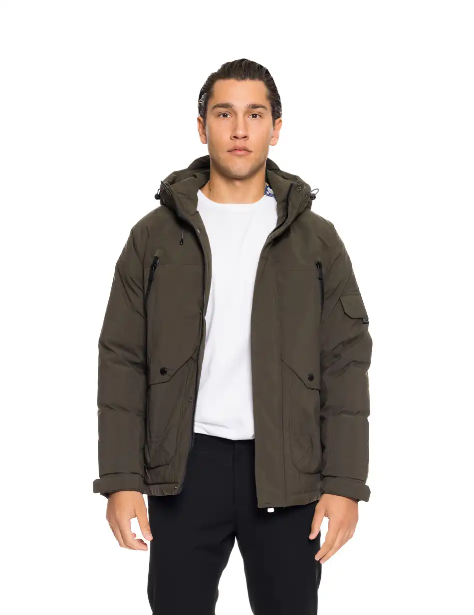 Βiston fashion ανδρικό κοντό μπουφάν με ενσωματωμένη κουκούλα 52-201-090 OLIVE