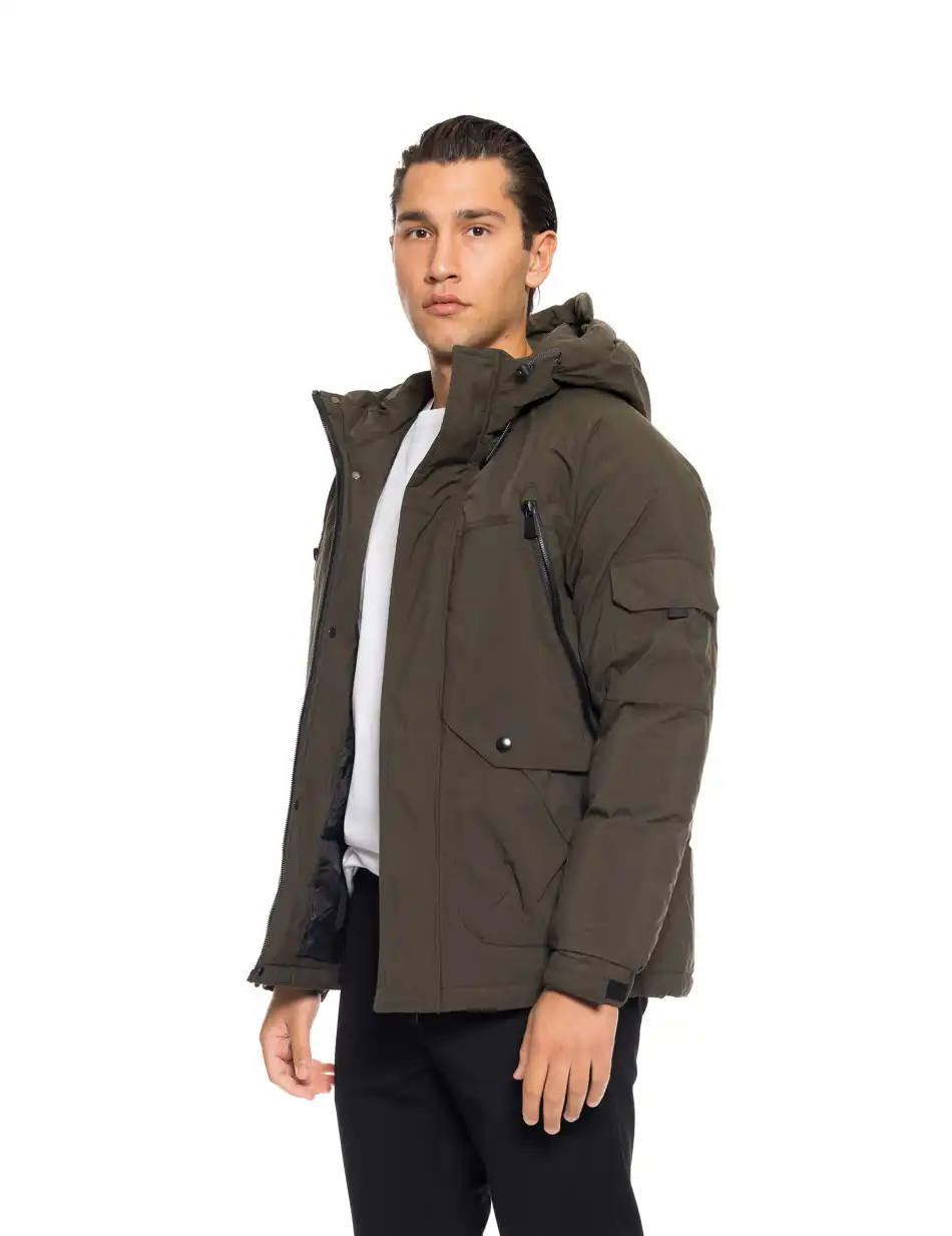 Βiston fashion ανδρικό κοντό μπουφάν με ενσωματωμένη κουκούλα 52-201-090 OLIVE