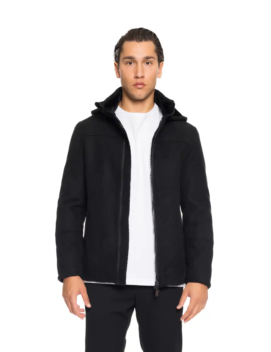 Biston fashion ανδρικό κοντό μπουφάν με ενσωματωμένη κουκούλα 52-201-091 BLACK