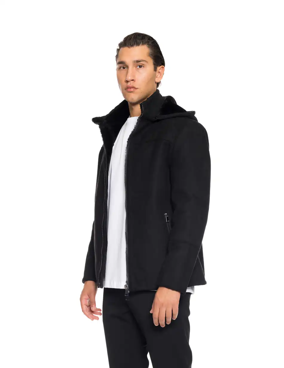 Biston fashion ανδρικό κοντό μπουφάν με ενσωματωμένη κουκούλα 52-201-091 BLACK