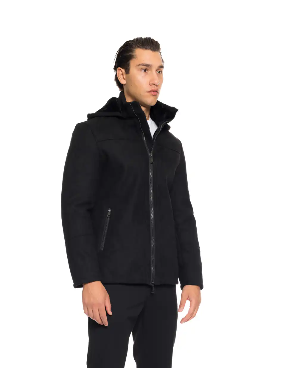 Biston fashion ανδρικό κοντό μπουφάν με ενσωματωμένη κουκούλα 52-201-091 BLACK