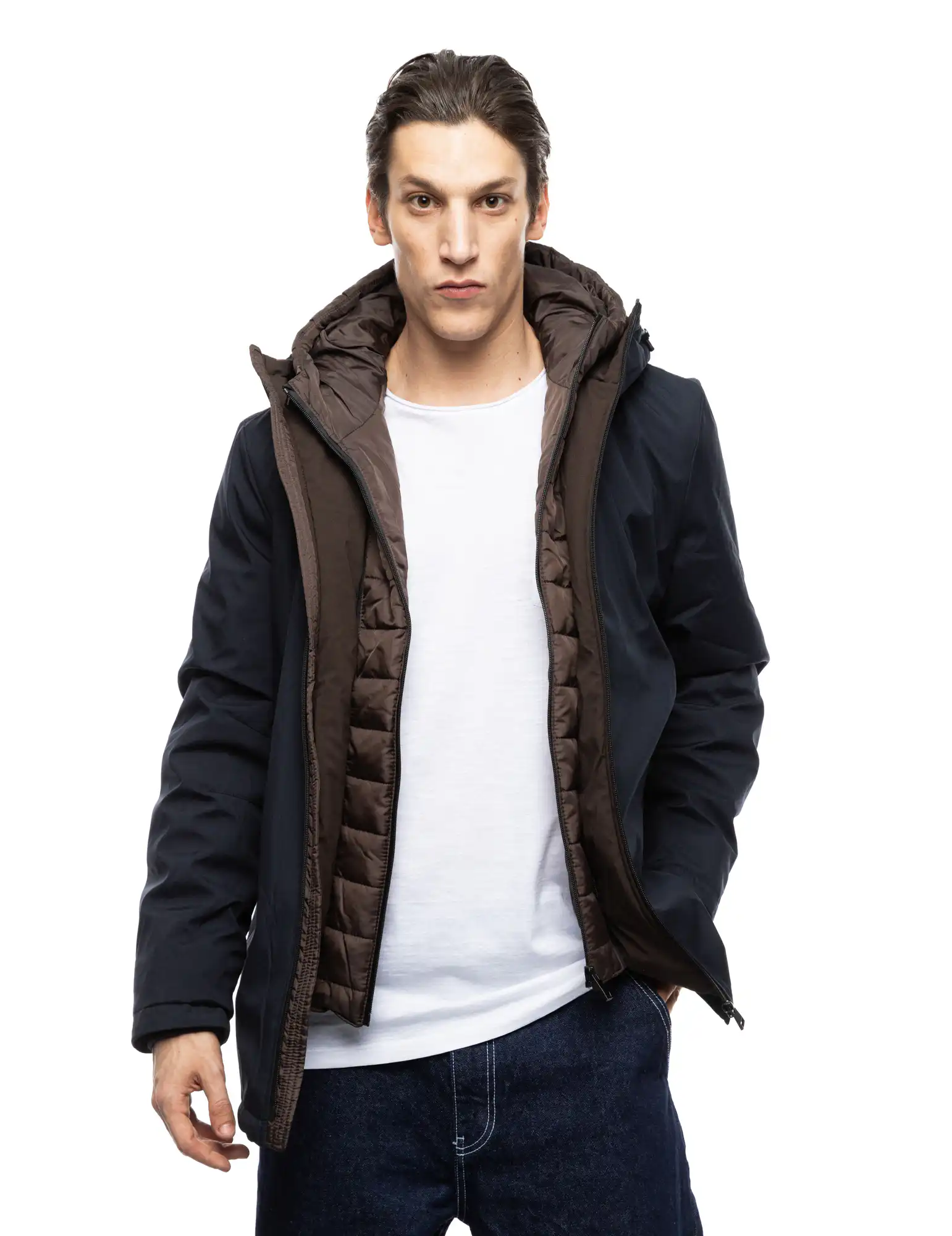 Splendid fashion ανδρικό κοντό μπουφάν με δυο κουκούλες, μια ενσωματωμένη και μια αποσπώμενη 52-201-093 NAVY