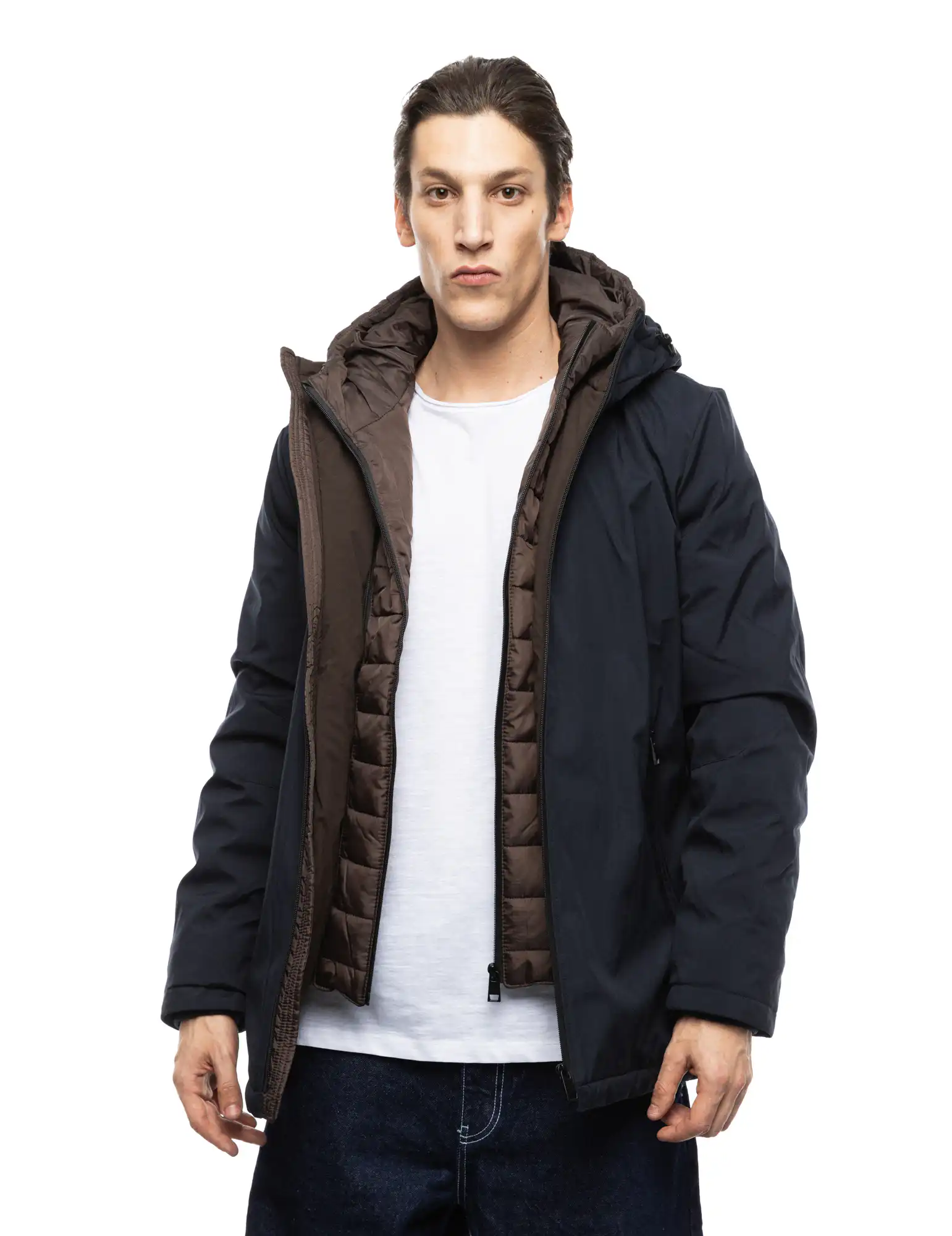 Splendid fashion ανδρικό κοντό μπουφάν με δυο κουκούλες, μια ενσωματωμένη και μια αποσπώμενη 52-201-093 NAVY