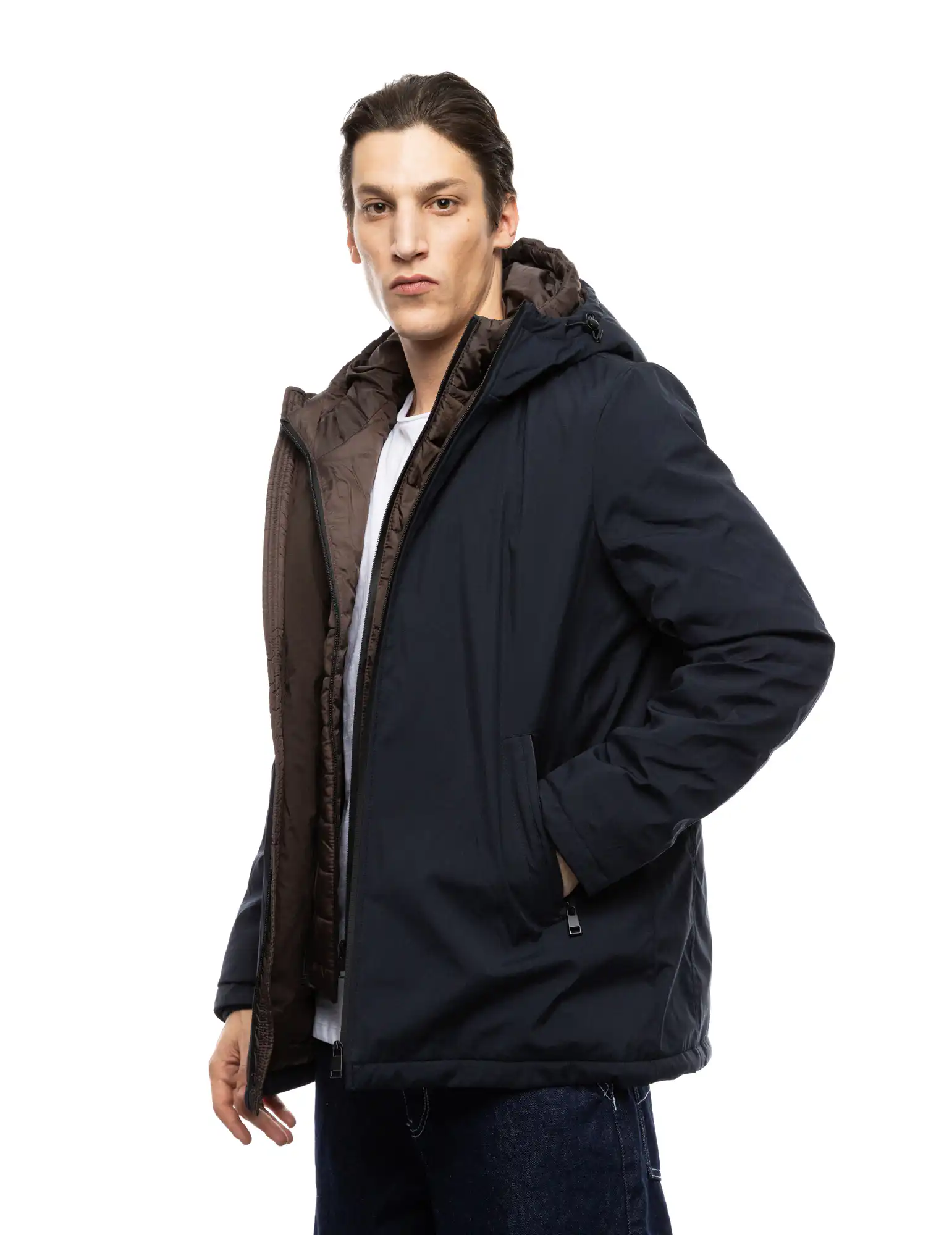 Splendid fashion ανδρικό κοντό μπουφάν με δυο κουκούλες, μια ενσωματωμένη και μια αποσπώμενη 52-201-093 NAVY