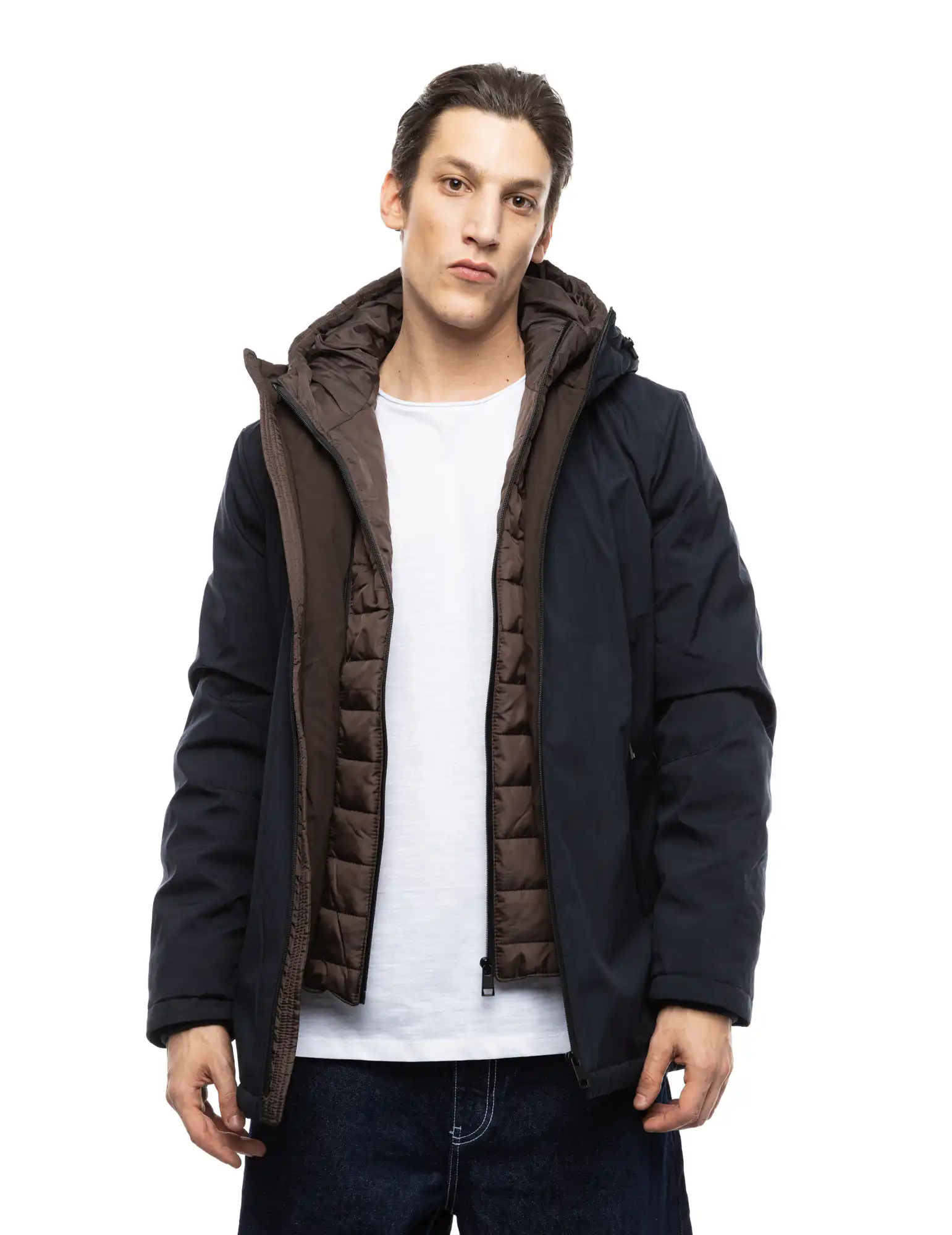 Splendid fashion ανδρικό κοντό μπουφάν με δυο κουκούλες, μια ενσωματωμένη και μια αποσπώμενη 52-201-093 NAVY