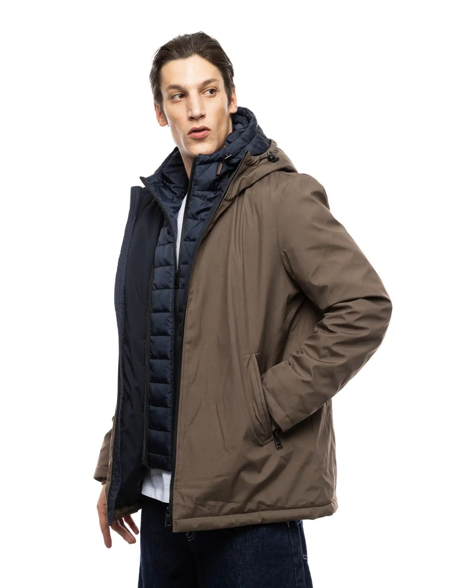 Splendid fashion ανδρικό κοντό μπουφάν με δυο κουκούλες, μια ενσωματωμένη και μια αποσπώμενη 52-201-093 CAMEL