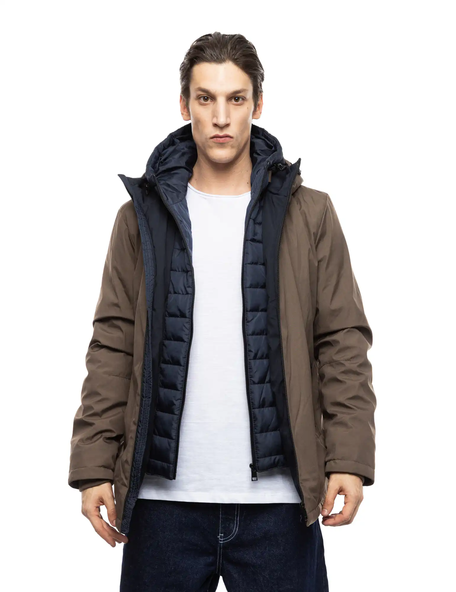 Splendid fashion ανδρικό κοντό μπουφάν με δυο κουκούλες, μια ενσωματωμένη και μια αποσπώμενη 52-201-093 CAMEL