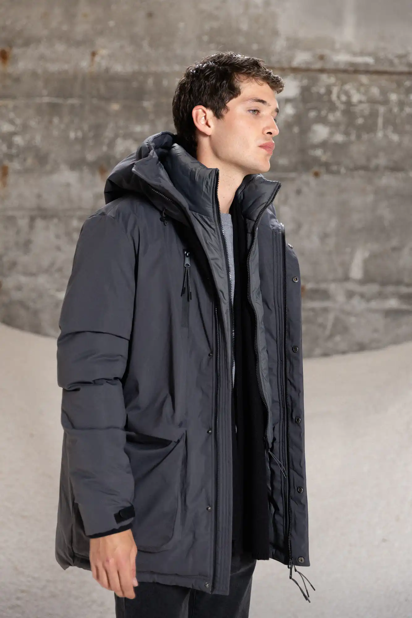 Splendid fashion ανδρικό κοντό μπουφάν με ενσωματωμένη κουκούλα 52-201-103 DK GREY