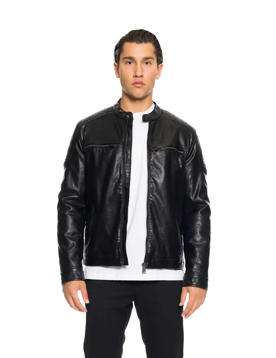 Biston fashion ανδρικό κοντό πανωφόρι από δερματίνη 52-201-105 BLACK