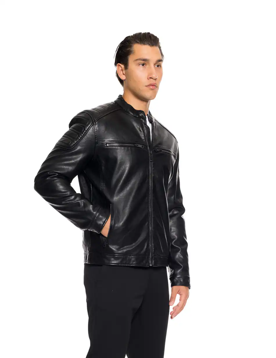 Biston fashion ανδρικό κοντό πανωφόρι από δερματίνη 52-201-105 BLACK