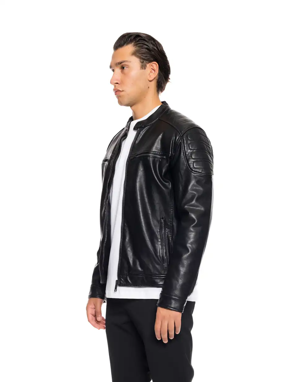 Biston fashion ανδρικό κοντό πανωφόρι από δερματίνη 52-201-105 BLACK