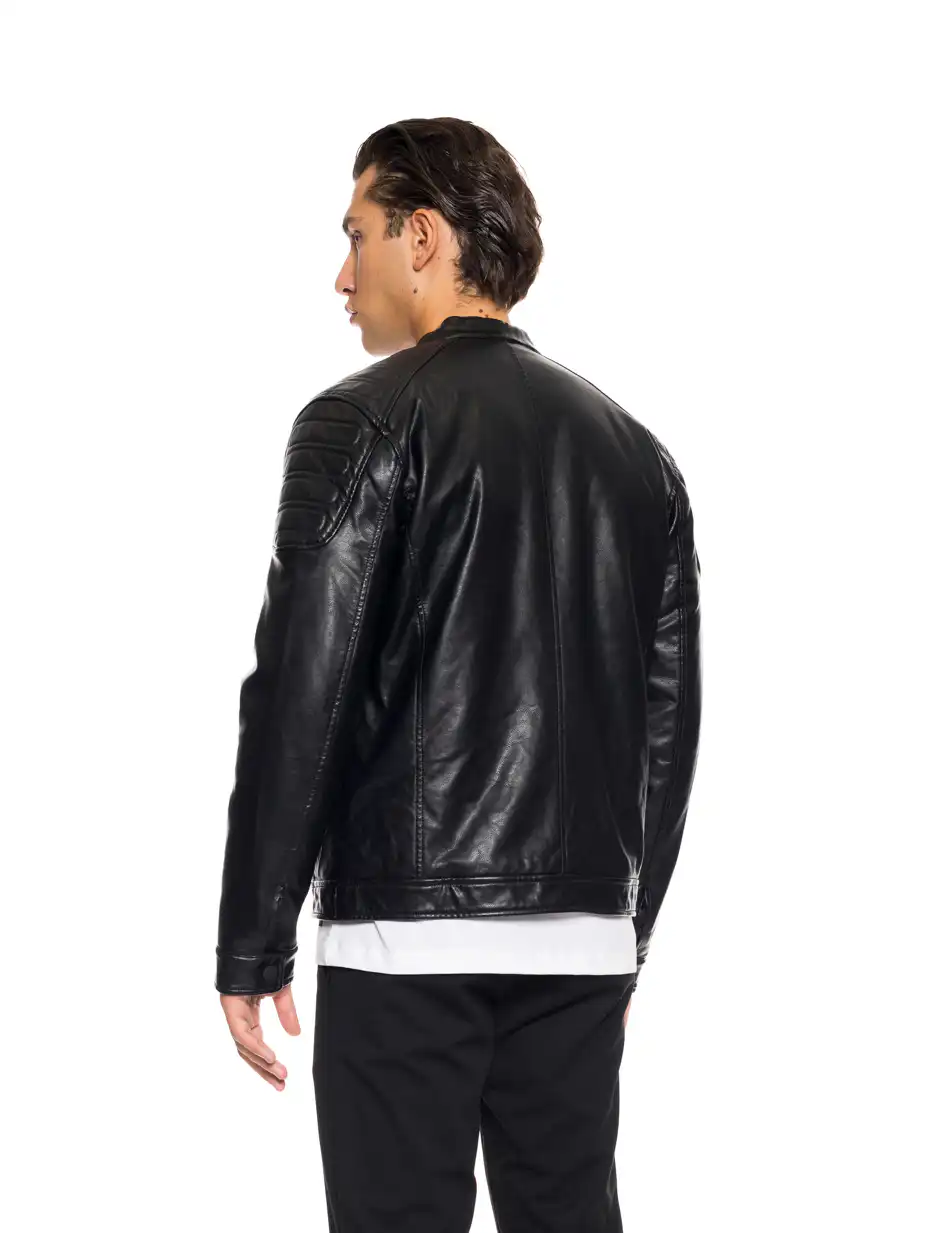 Biston fashion ανδρικό κοντό πανωφόρι από δερματίνη 52-201-105 BLACK