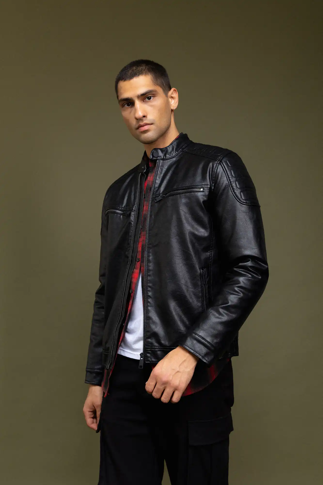 Biston fashion ανδρικό κοντό πανωφόρι από δερματίνη 52-201-105 BLACK