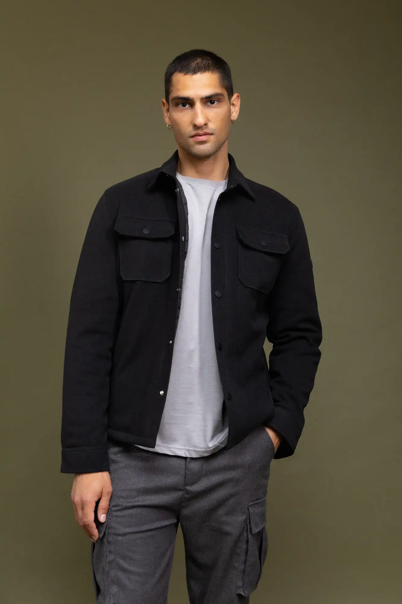 Biston fashion ανδρικό κοντό μπουφάν με γιακά και κουμπιά 52-201-106 BLACK