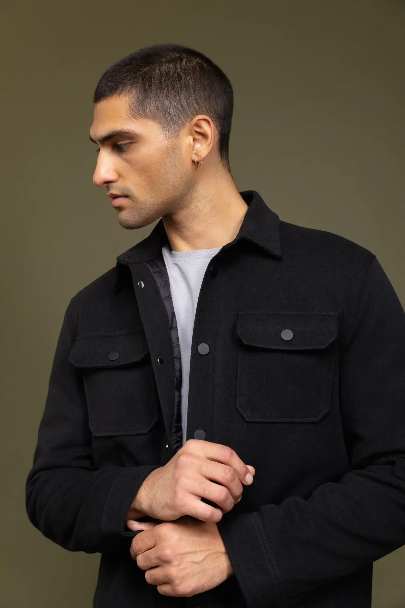 Biston fashion ανδρικό κοντό μπουφάν με γιακά και κουμπιά 52-201-106 BLACK