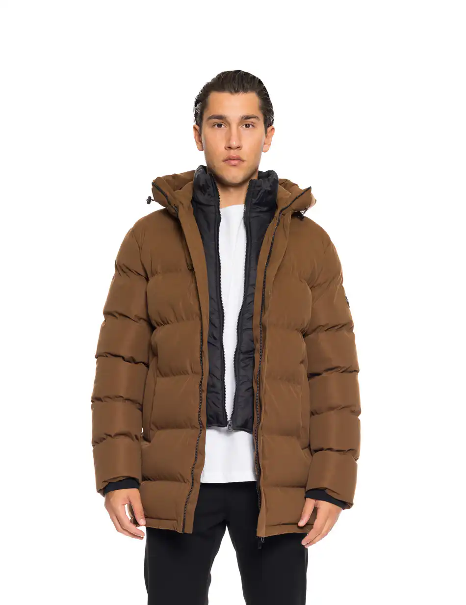 B' Ανδρικό demi μπουφάν με ενσωματωμένη κουκούλα 52-201-107 BROWN