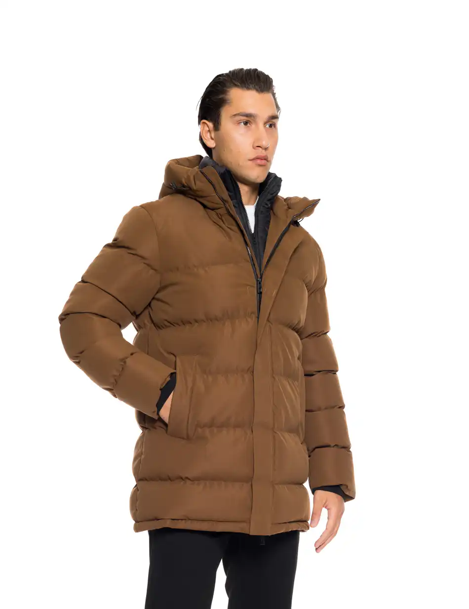 B' Ανδρικό demi μπουφάν με ενσωματωμένη κουκούλα 52-201-107 BROWN
