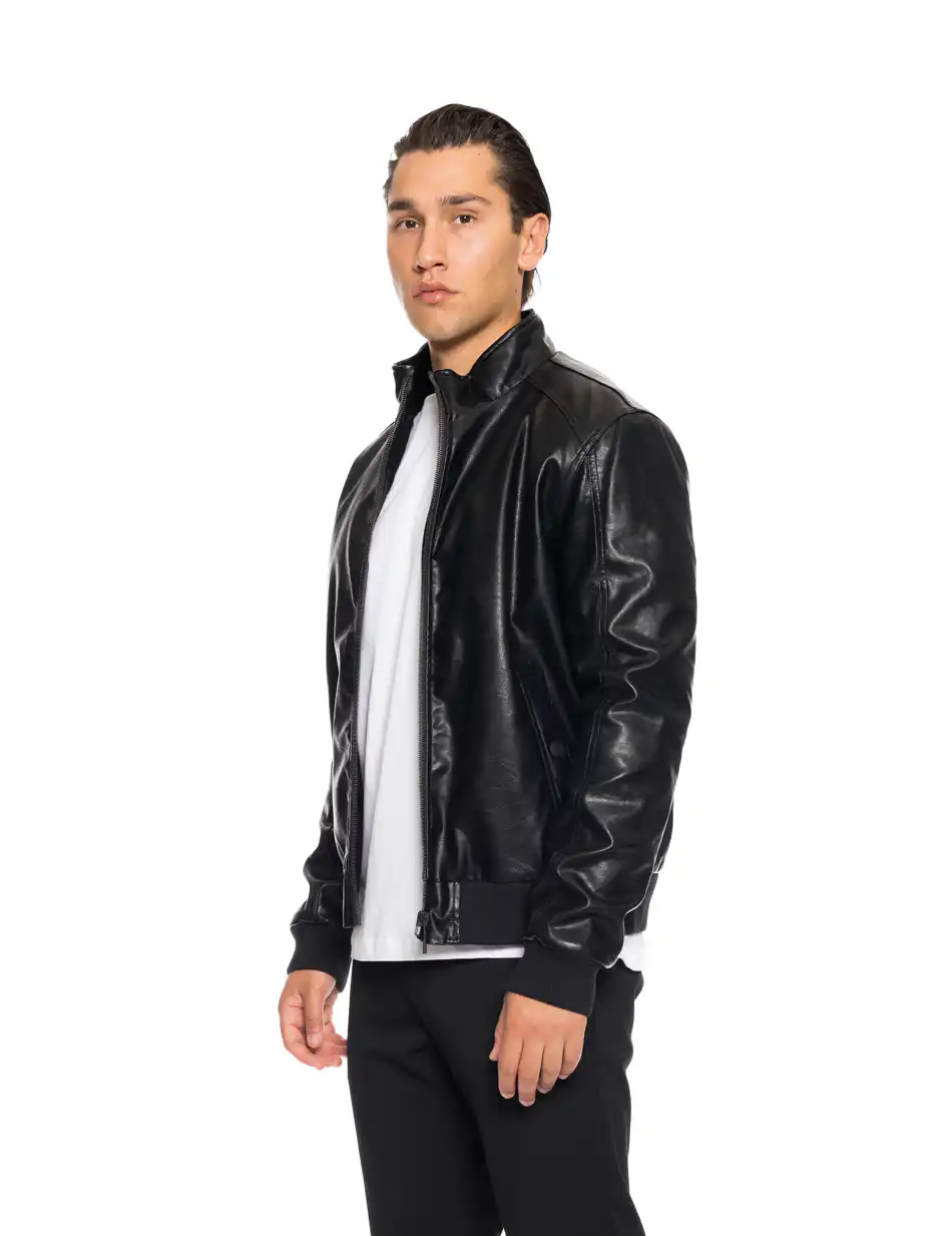 Biston fashion ανδρικό κοντό πανωφόρι από δερματίνη 52-201-108 BLACK