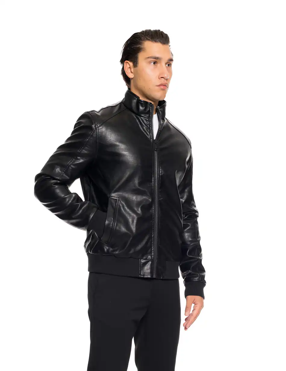 Biston fashion ανδρικό κοντό πανωφόρι από δερματίνη 52-201-108 BLACK