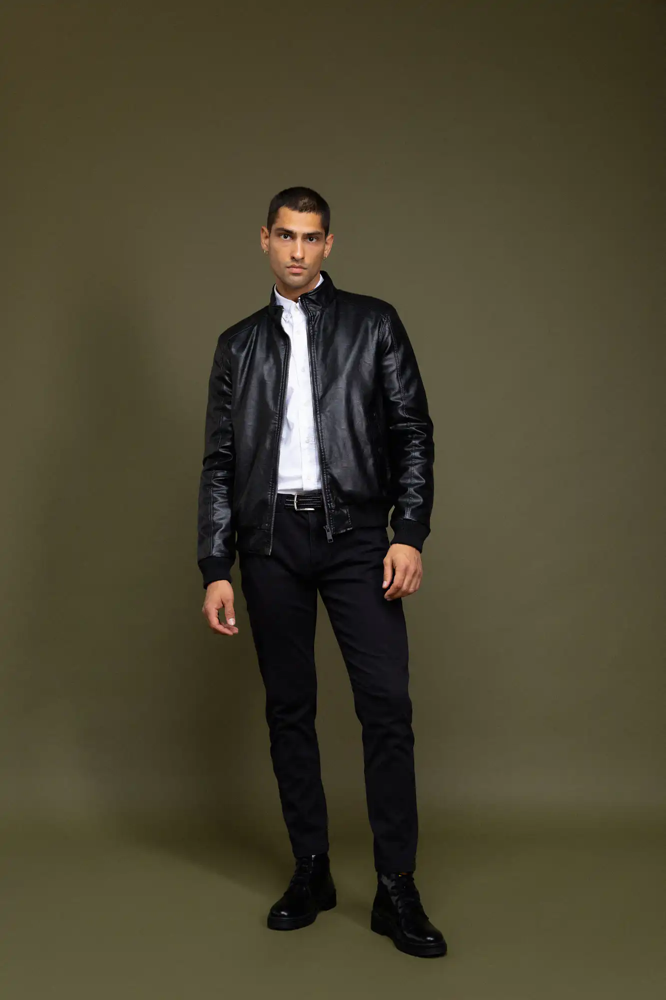 Biston fashion ανδρικό κοντό πανωφόρι από δερματίνη 52-201-108 BLACK