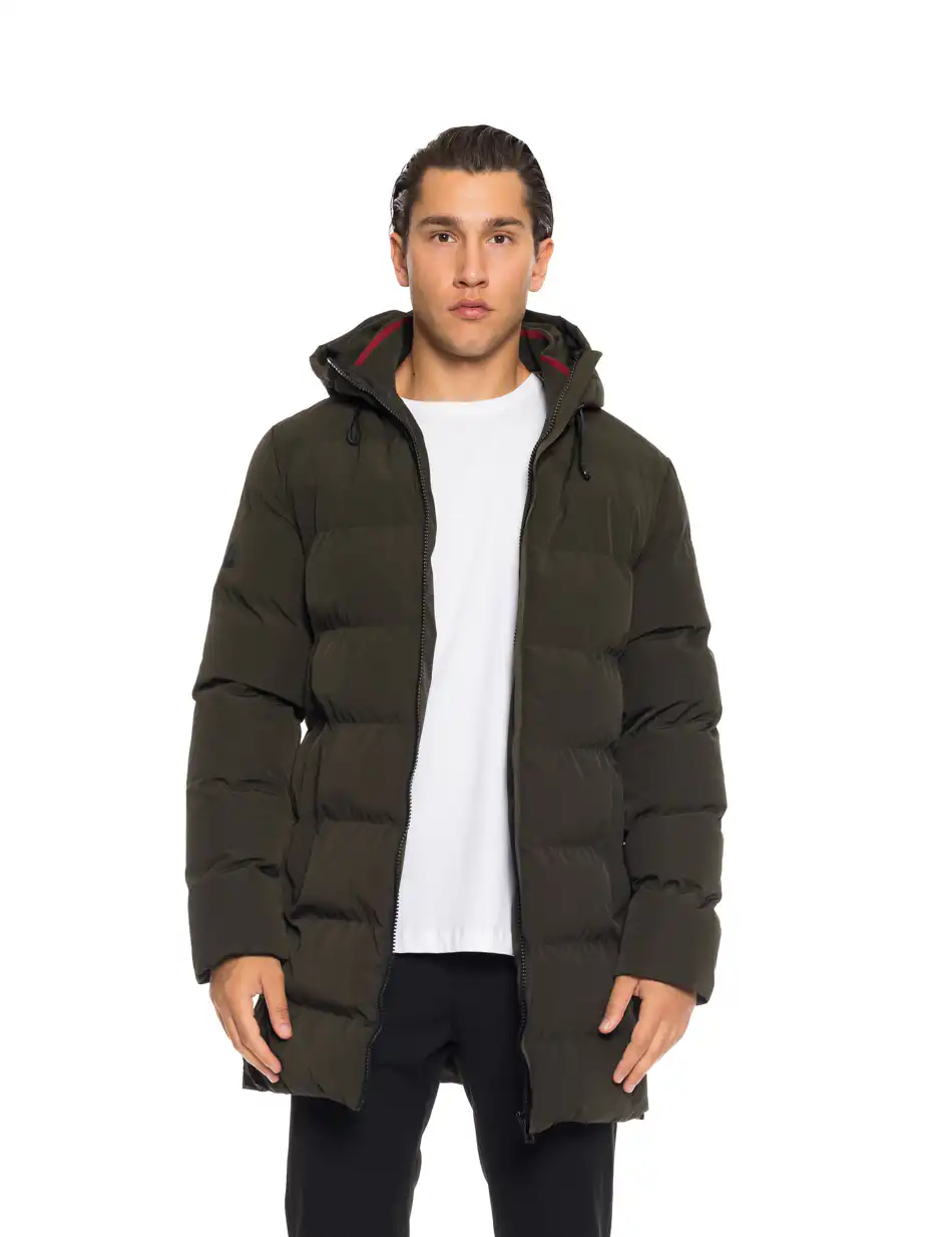 Splendid fashion ανδρικό μακρύ μπουφάν με ενσωματωμένη κουκούλα 52-201-111 DK GREEN