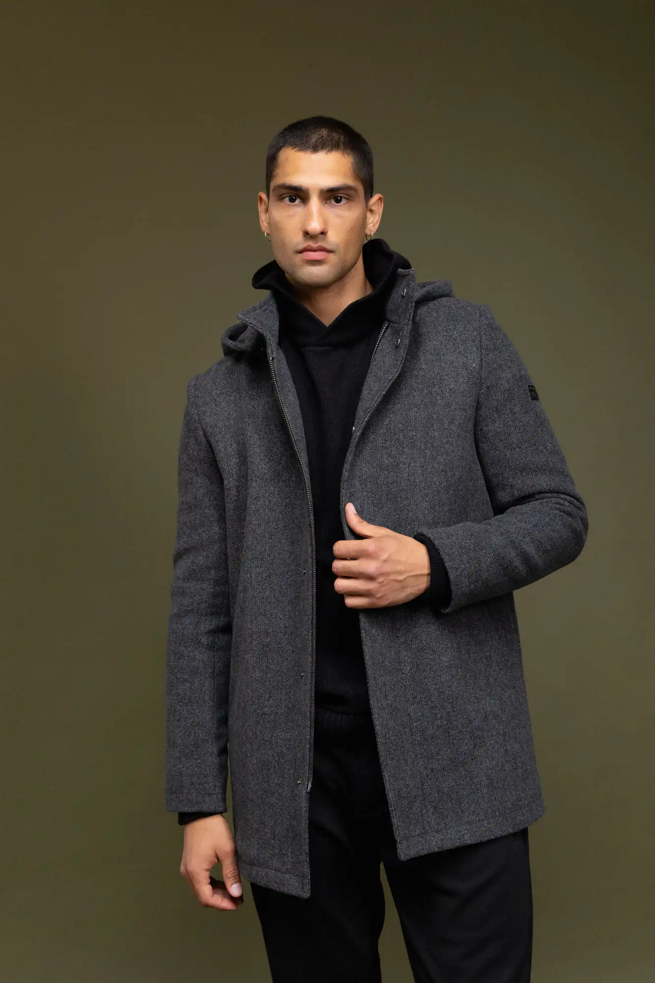 Biston fashion ανδρικό demi πανωφόρι με αποσπώμενη κουκούλα 52-201-123 DK GREY