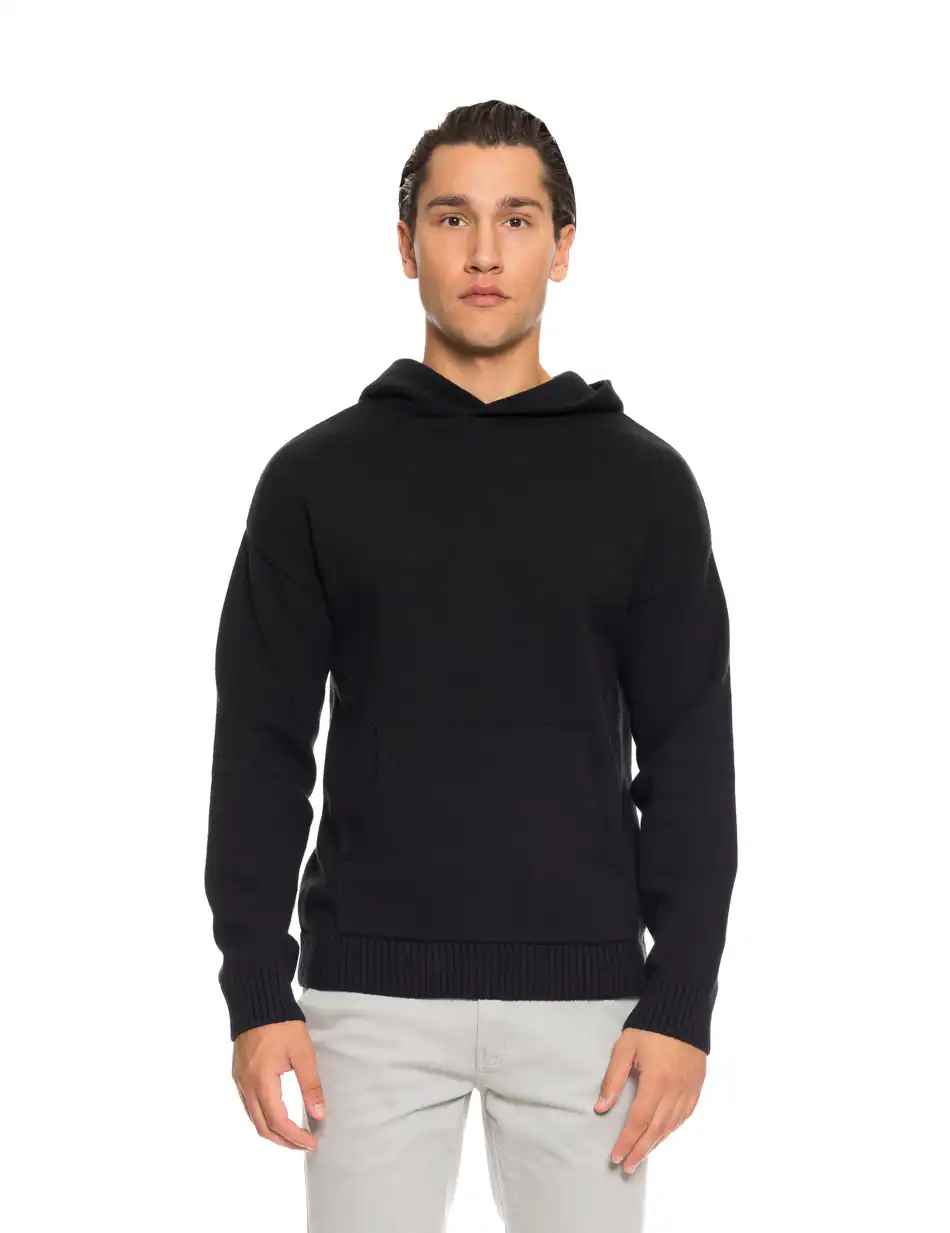 Biston Ανδρική πλεκτή μπλούζα με κουκούλα 52-206-006 BLACK