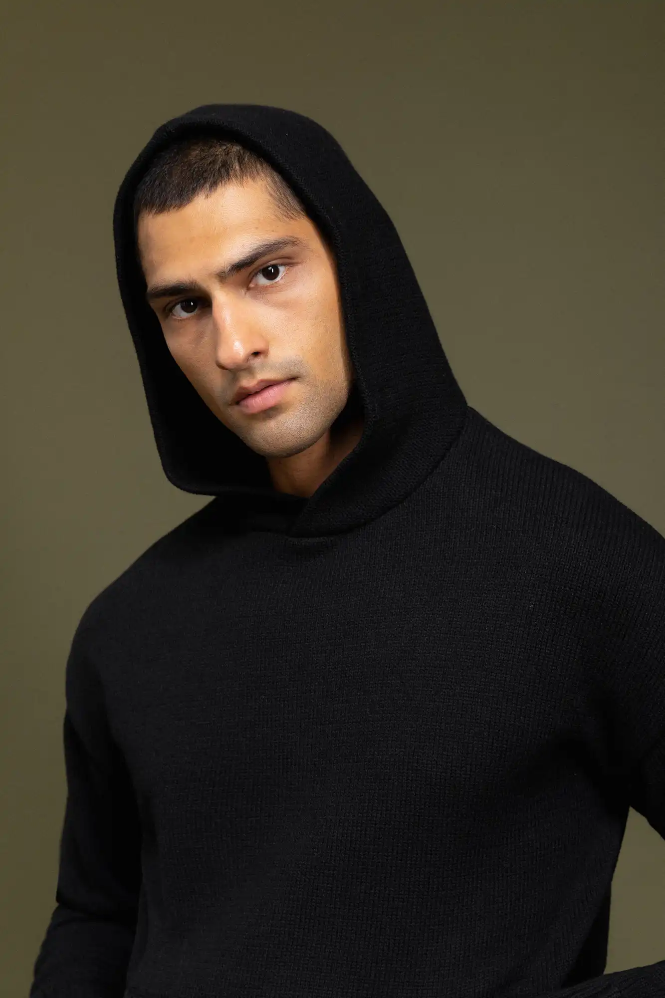 Biston Ανδρική πλεκτή μπλούζα με κουκούλα 52-206-006 BLACK