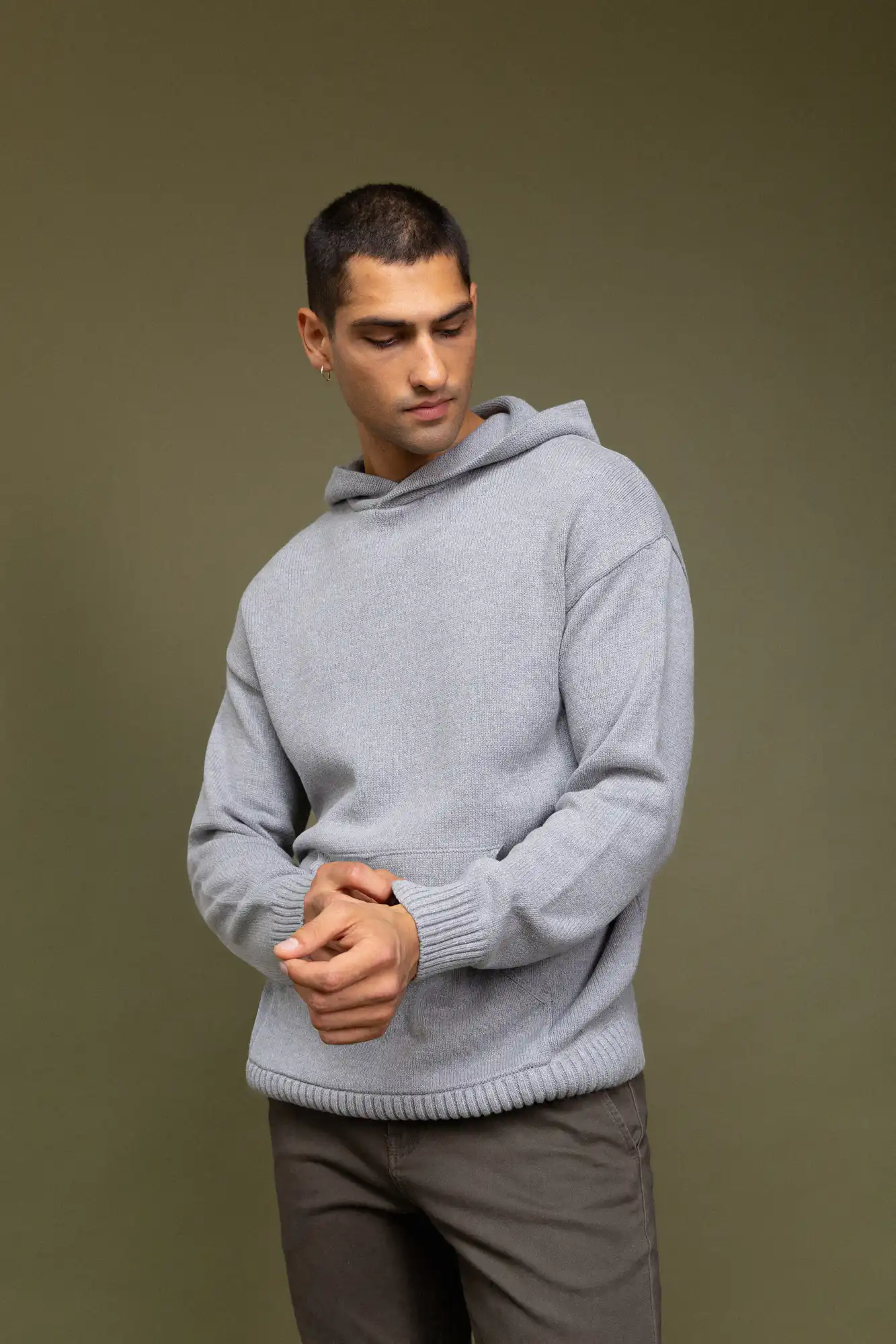 Biston Ανδρική πλεκτή μπλούζα με κουκούλα 52-206-006 GREY