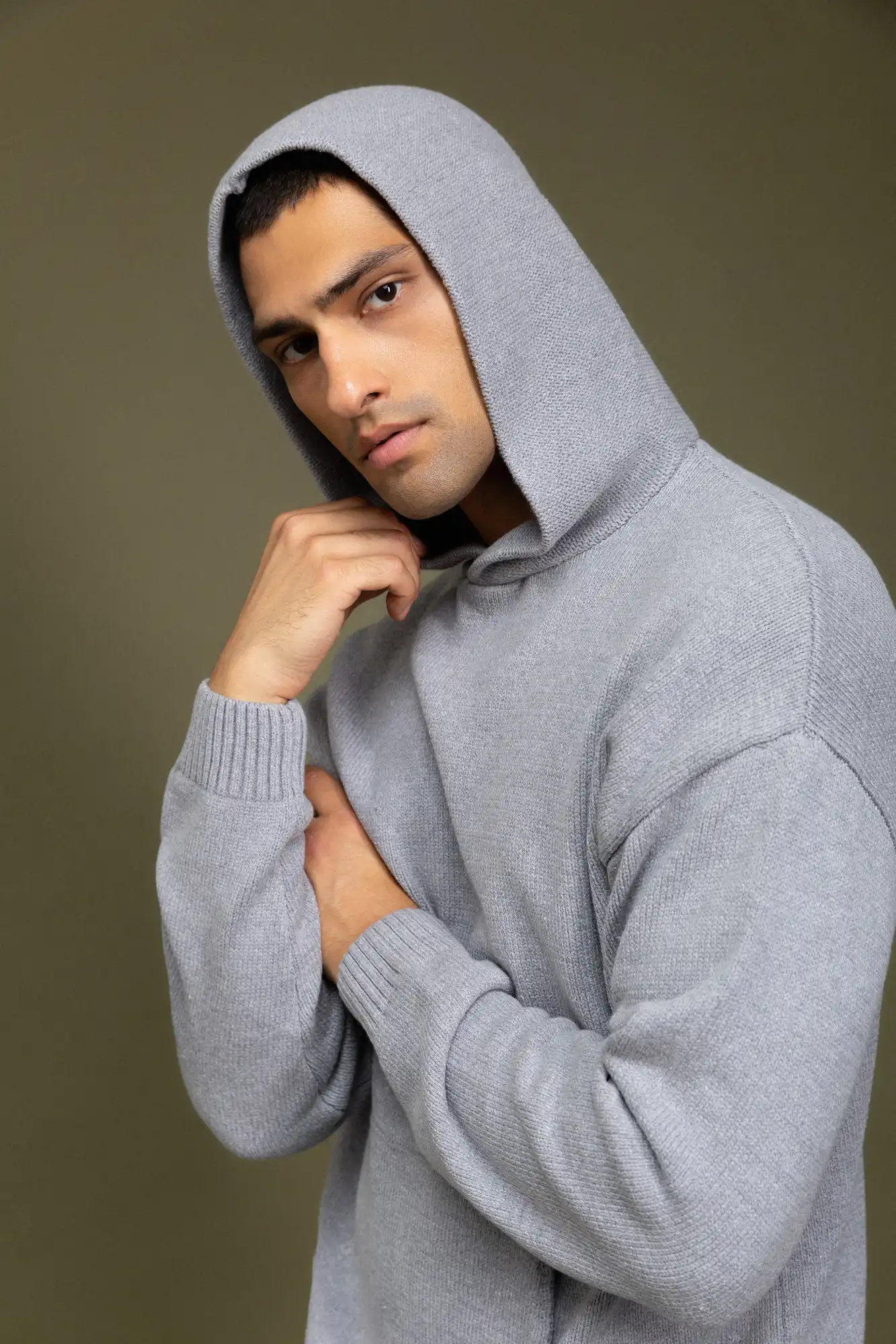 Biston Ανδρική πλεκτή μπλούζα με κουκούλα 52-206-006 GREY