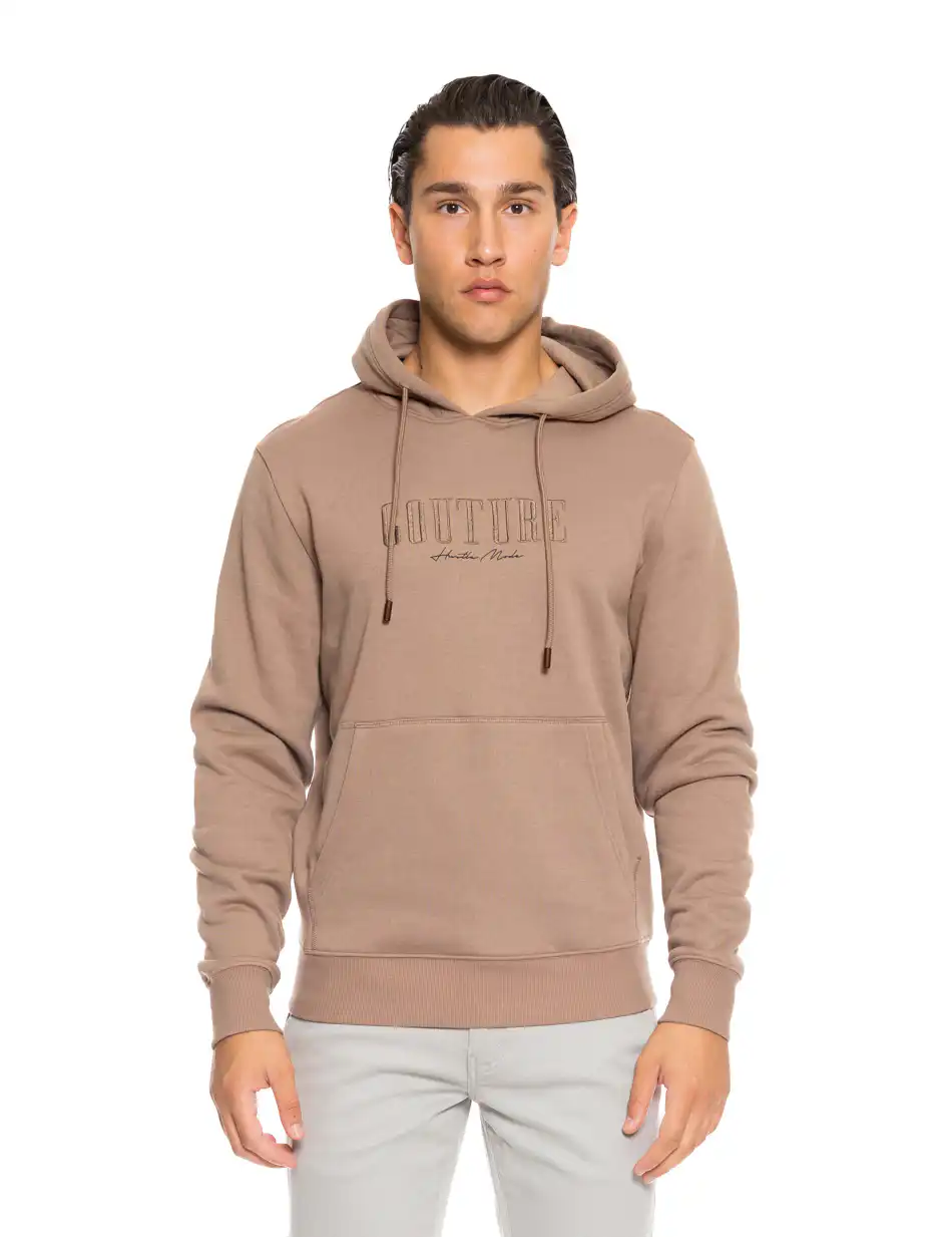 Smart fashion ανδρική μπλούζα φούτερ με κουκούλα και τσέπη 52-206-011 BEIGE