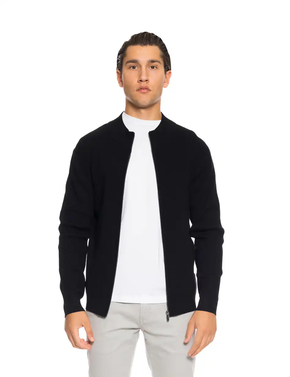 Smart fashion ανδρική πλεκτή μπλούζα με όρθιο γιακά και φερμουάρ 52-206-012 BLACK
