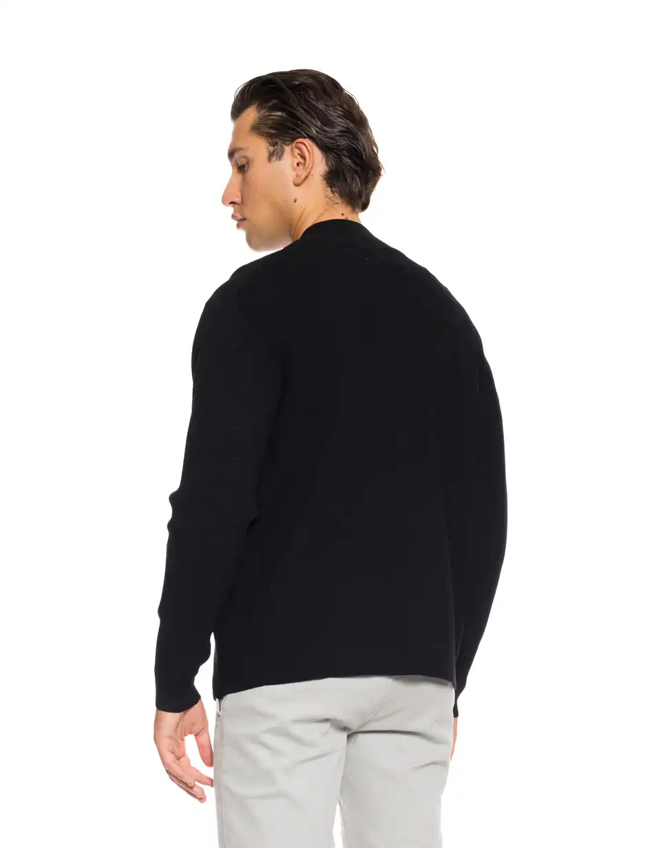 Smart fashion ανδρική πλεκτή μπλούζα με όρθιο γιακά και φερμουάρ 52-206-012 BLACK