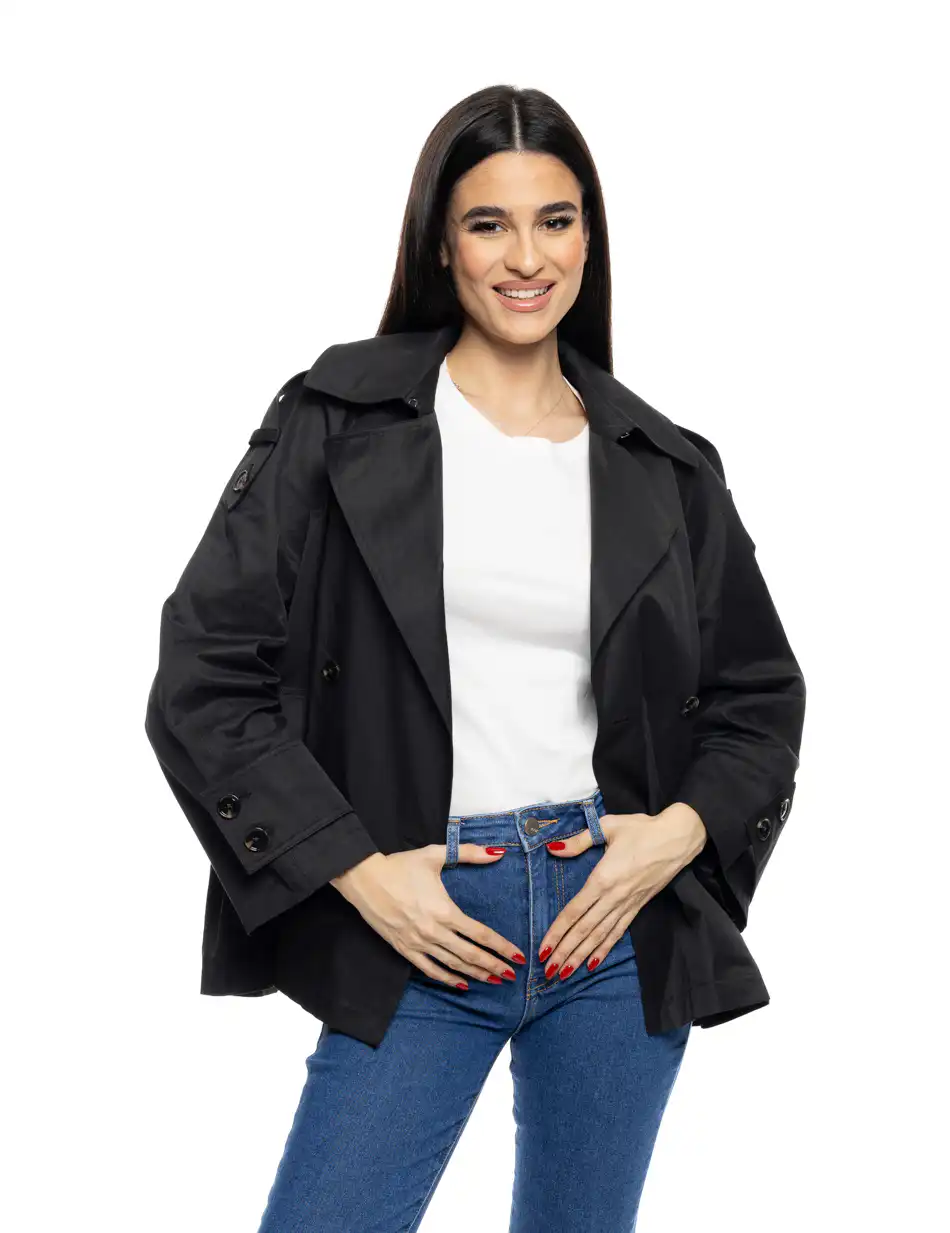 S' Γυναικεία κοντή καμπαρντίνα 53-101-004 BLACK