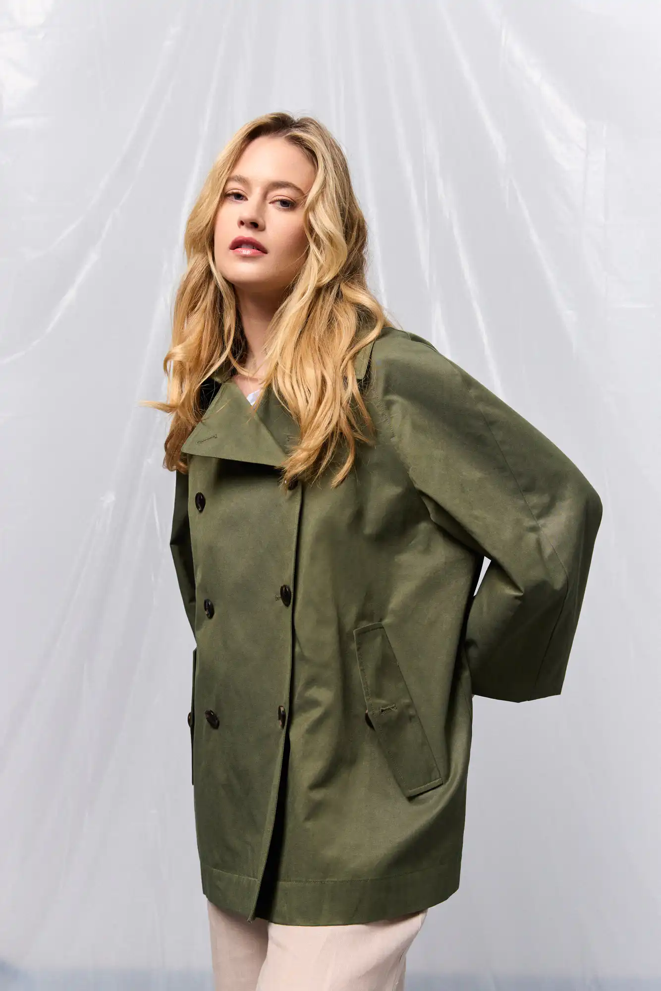 B' Γυναικεία κοντή καμπαρντίνα 53-101-005 KHAKI