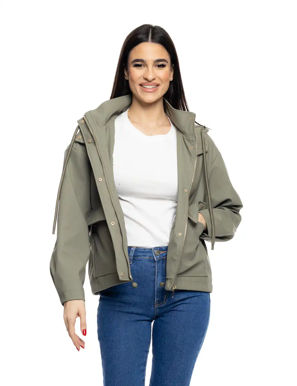 B' Γυναικείο κοντό μπουφάν από νεοπρέν 53-101-010 KHAKI