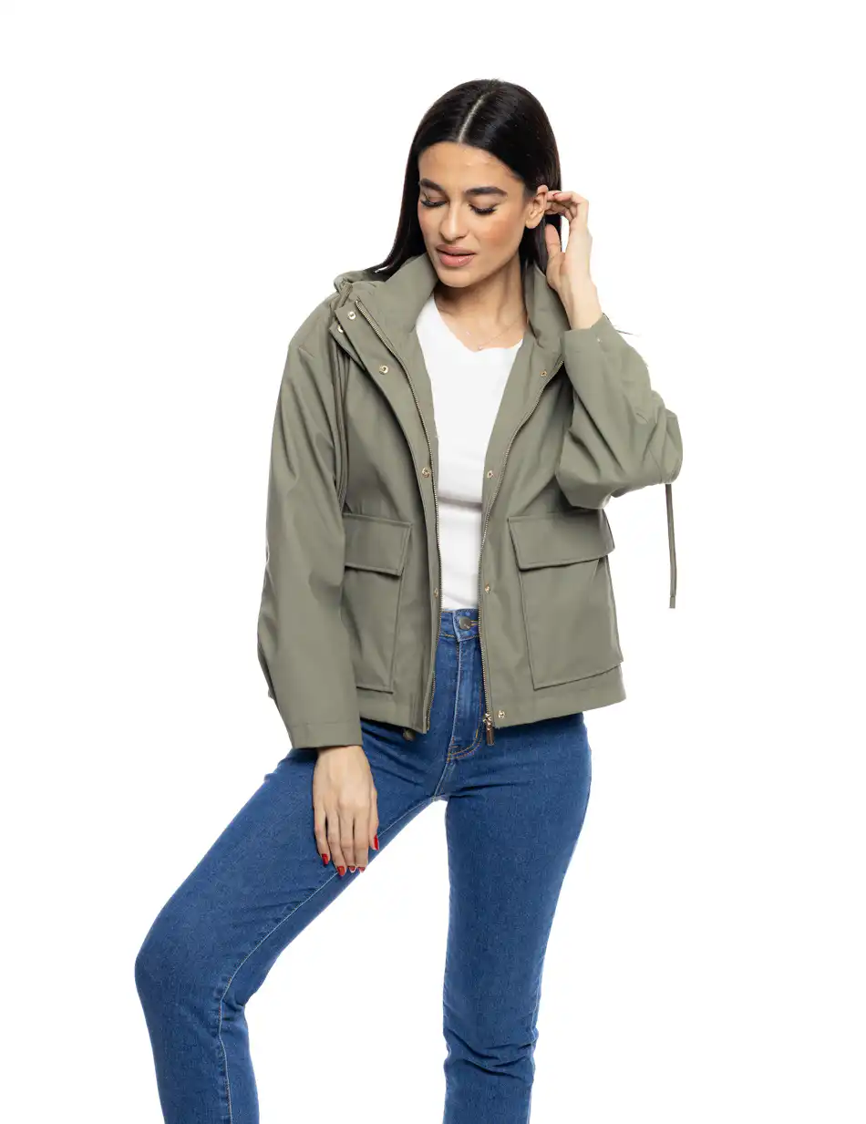 B' Γυναικείο κοντό μπουφάν από νεοπρέν 53-101-010 KHAKI