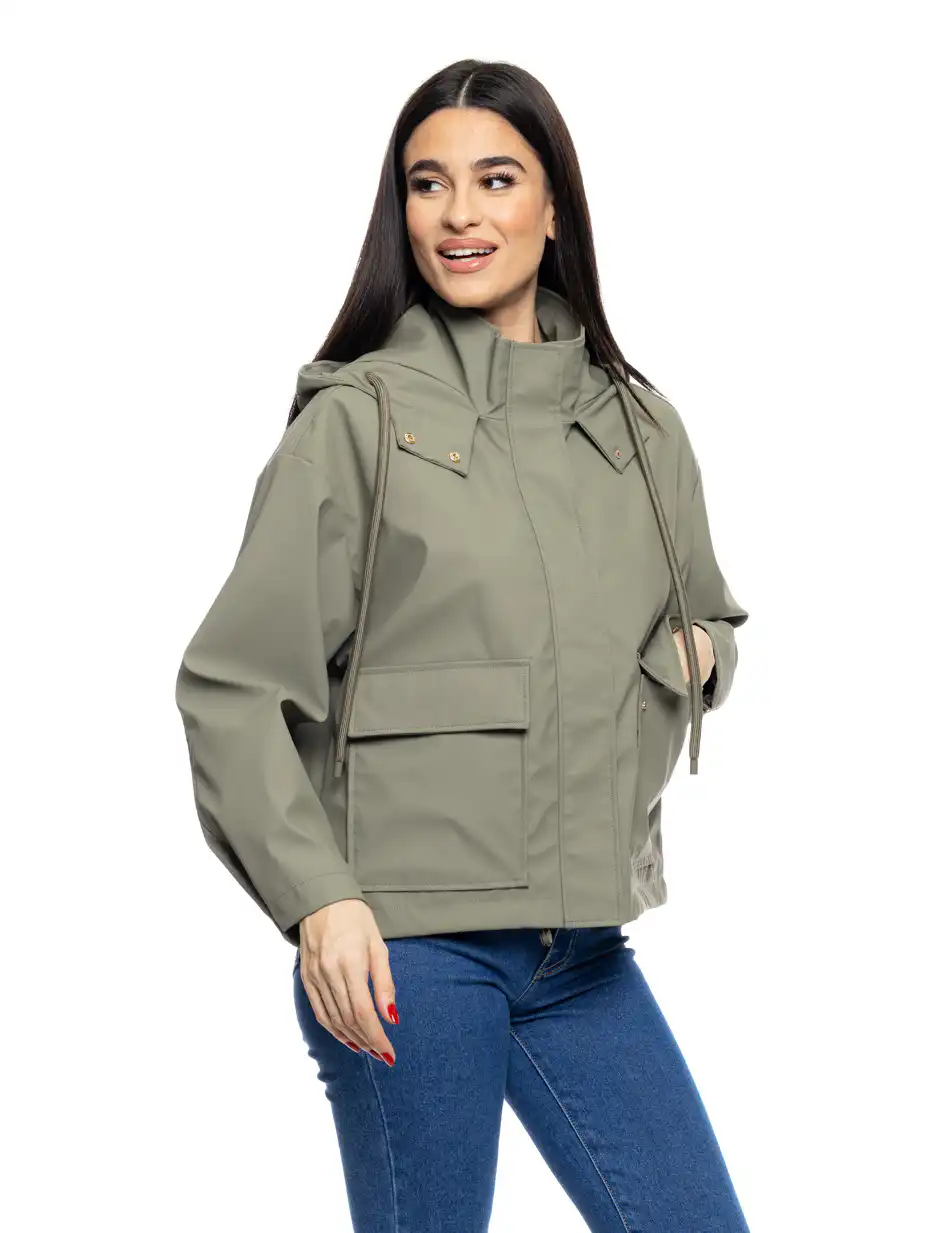 B' Γυναικείο κοντό μπουφάν από νεοπρέν 53-101-010 KHAKI